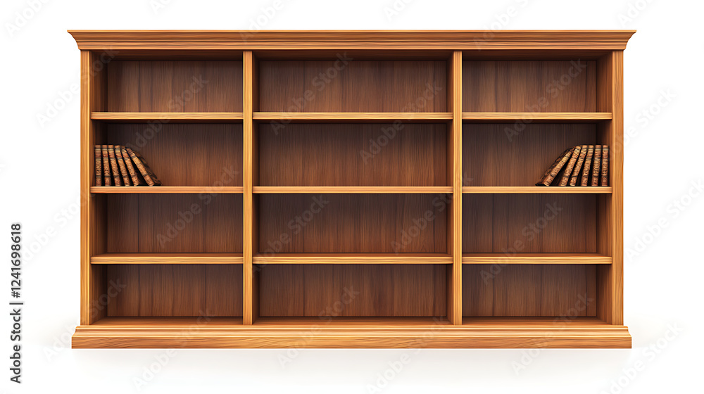 A large wooden bookcase with three shelves