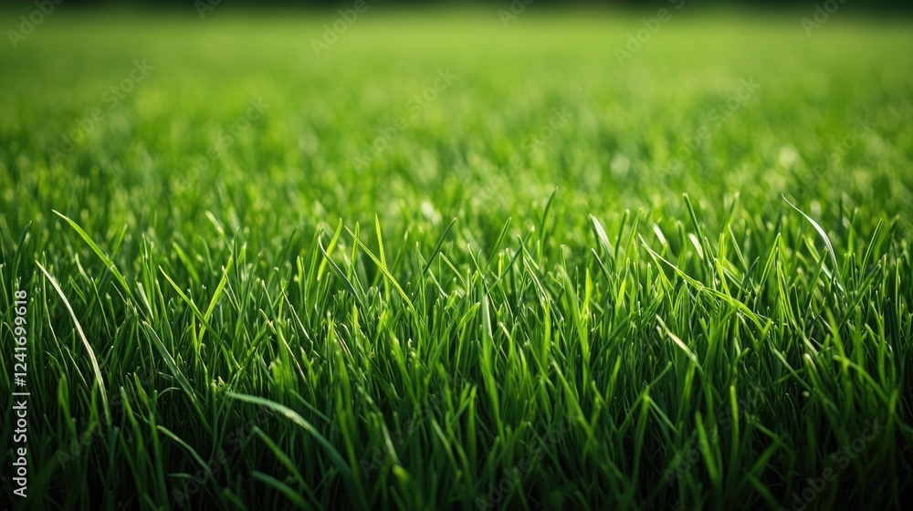 A close-up view of lush green grass with blades varying in length and texture A close-up view of lush green grass with blades varying in length and texture