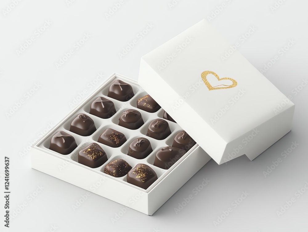Assortment of gourmet dark chocolates in elegant white box. Perfect gift. Assortment of gourmet dark chocolates in elegant white box. Perfect gift.