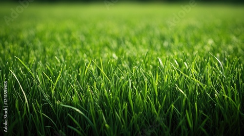 A close-up view of lush green grass with blades varying in length and texture
