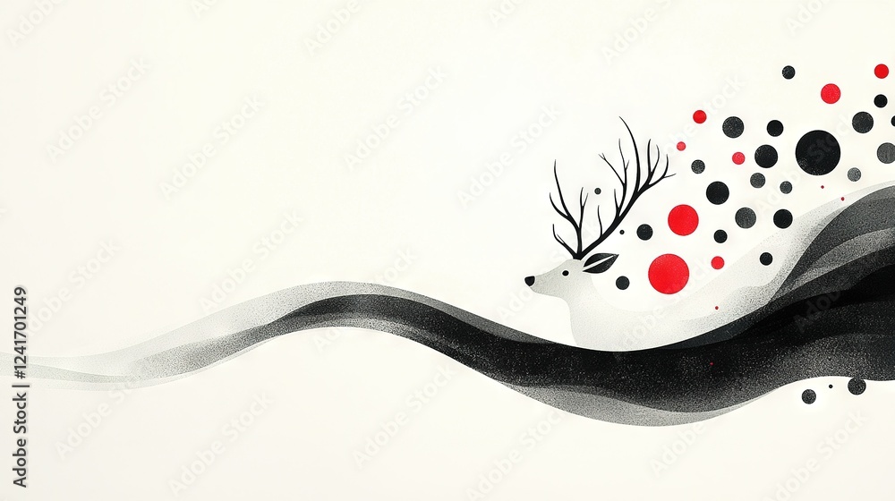 Φωτογραφία A painting depicting a deer with black, white, and red spots on its antlers