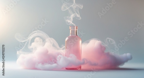 Pink Bottle in a Dreamy Pastel Cloud of Smoke photo