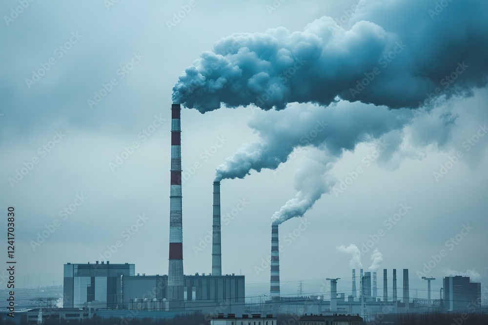 Smokestacks of a coal burning power plant with pollution on a cloudy day. Smokestacks of a coal burning power plant with pollution on a cloudy day.