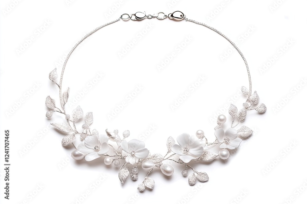 White necklace isolated on white background White necklace isolated on white background