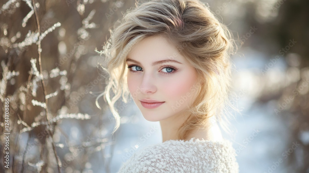 Portrait of a young woman in a winter park surrounded by frosty branches and snow capturing serene beauty and the essence of winter. Portrait of a young woman in a winter park surrounded by frosty branches and snow capturing serene beauty and the essence of winter.