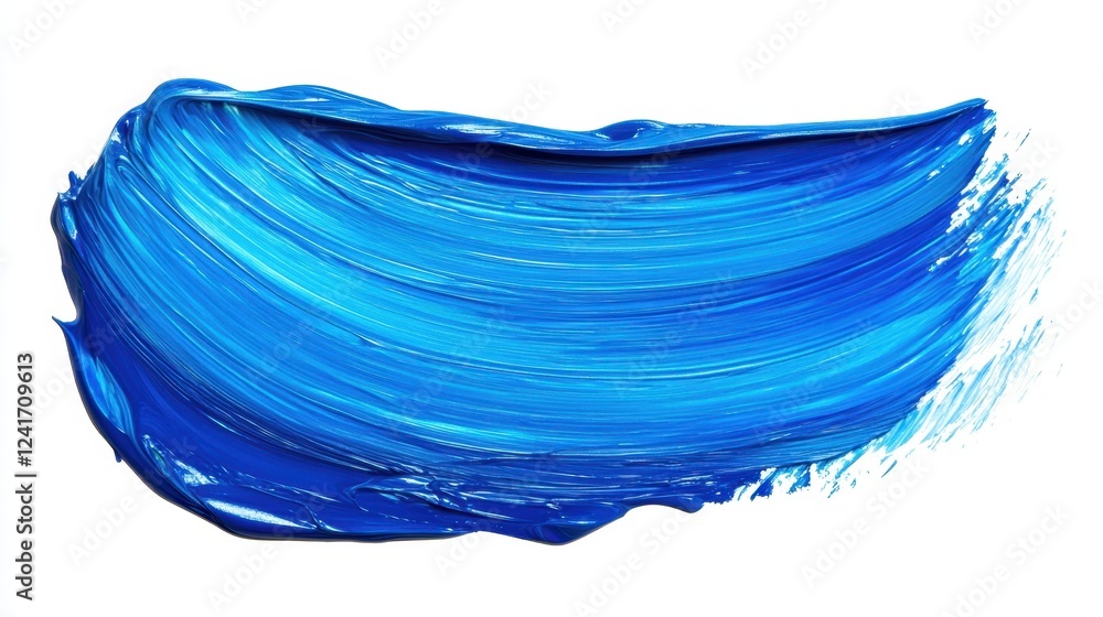 Thick blue paint stroke with texture and depth on clean white backdrop Thick blue paint stroke with texture and depth on clean white backdrop