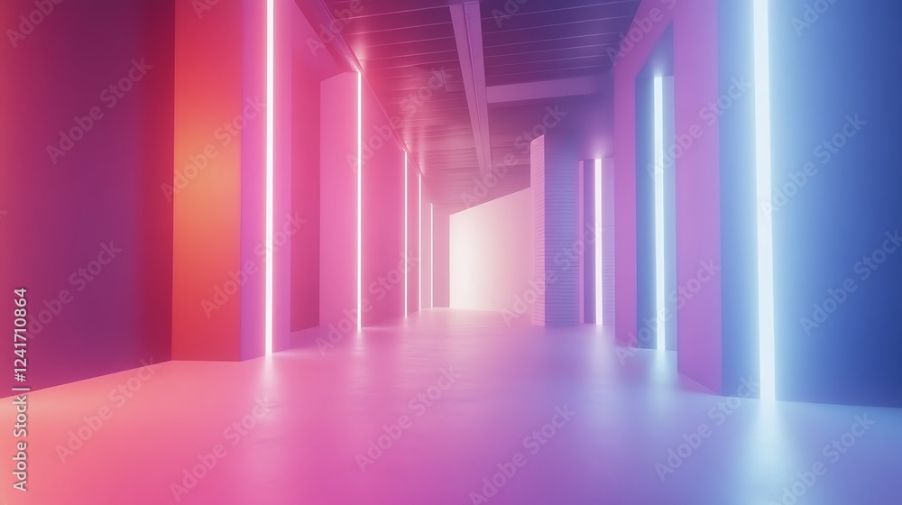 Neon Lights Illuminate Abstract Corridor Walls Neon Lights Illuminate Abstract Corridor Walls