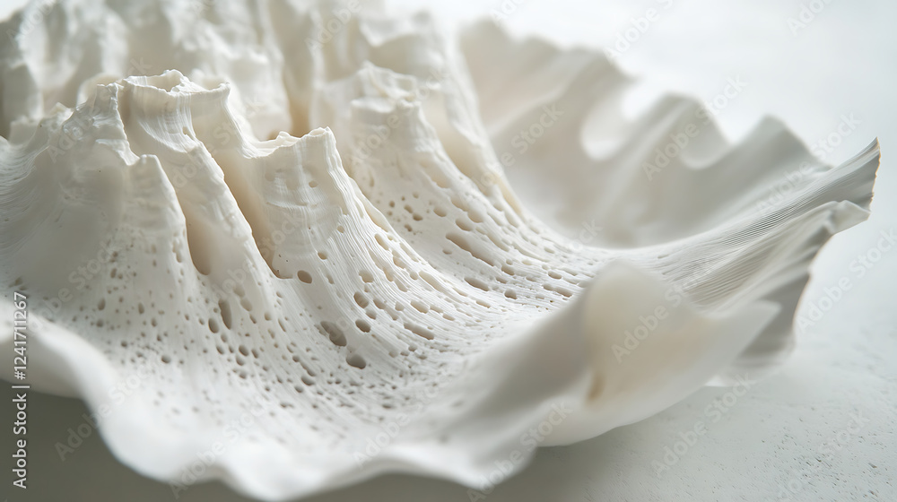 A white sculpture of a shell with holes in it A white sculpture of a shell with holes in it