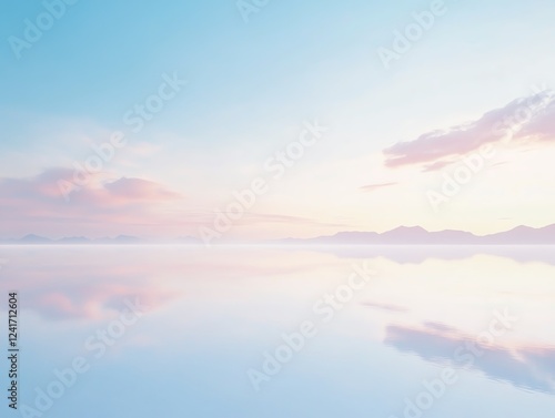 Wallpaper Mural Photo realistic vast salt flats of the Uyuni Desert in Bolivia, the flat white landscape reflecting the soft pink and blue tones of sunset, creating a surreal mirrored effect Torontodigital.ca
