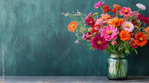 Wallpaper Mural   A colorful vase atop a wooden table against a green backdrop Torontodigital.ca