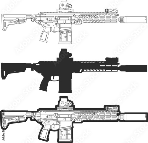 Set of icons of the new army assault rifle in three versions. XM7 rifle icons.