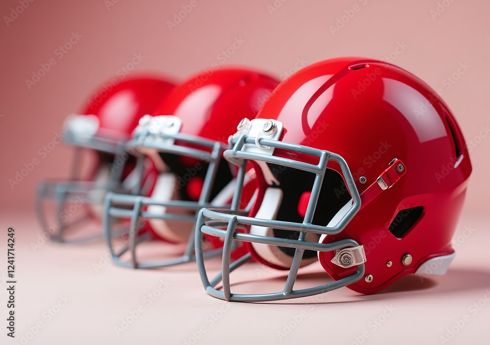 Fototapeta premium vibrant red american football helmets showcased neutral colored backdrop clear