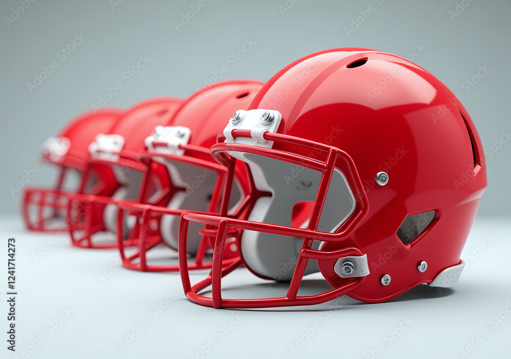Fototapeta premium vibrant red american football helmets showcased neutral colored backdrop clear