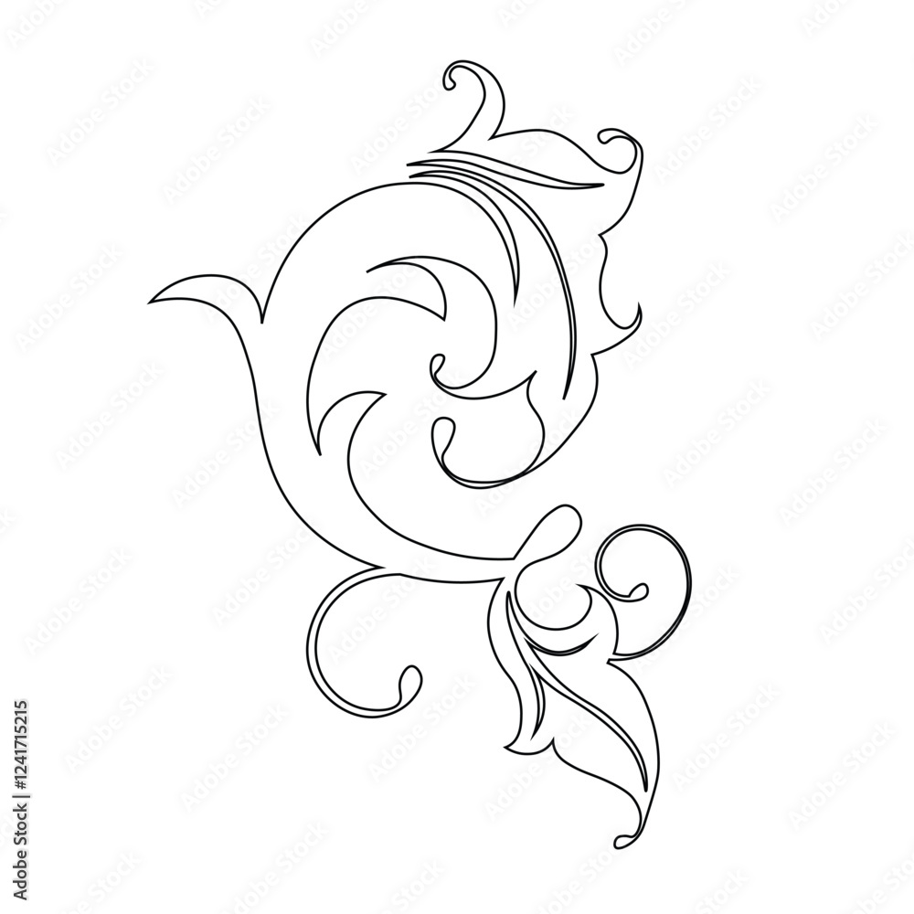 Floral Design A classic black and white floral design element featuring elegant, curved leaves and intricate detailing. Ornamental Perfect for use in decorative borders, logos