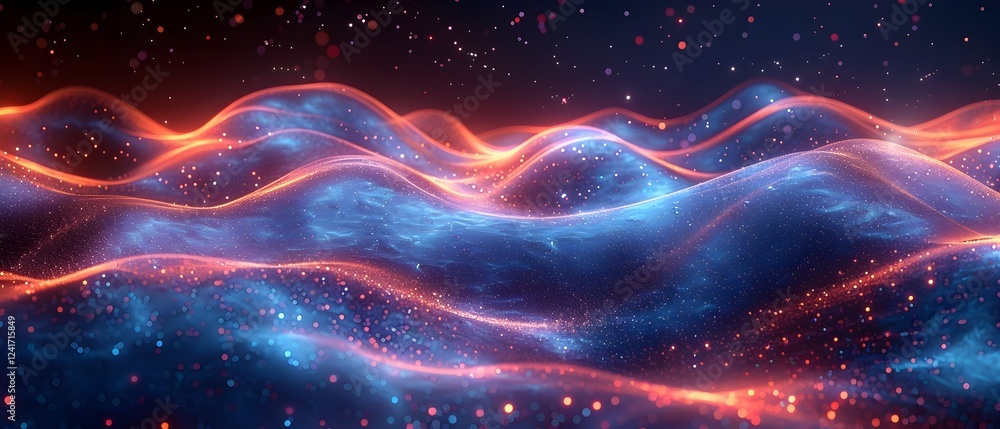 Vibrant Flowing Particles in Dynamic Abstract Space Backdrop Vibrant Flowing Particles in Dynamic Abstract Space Backdrop