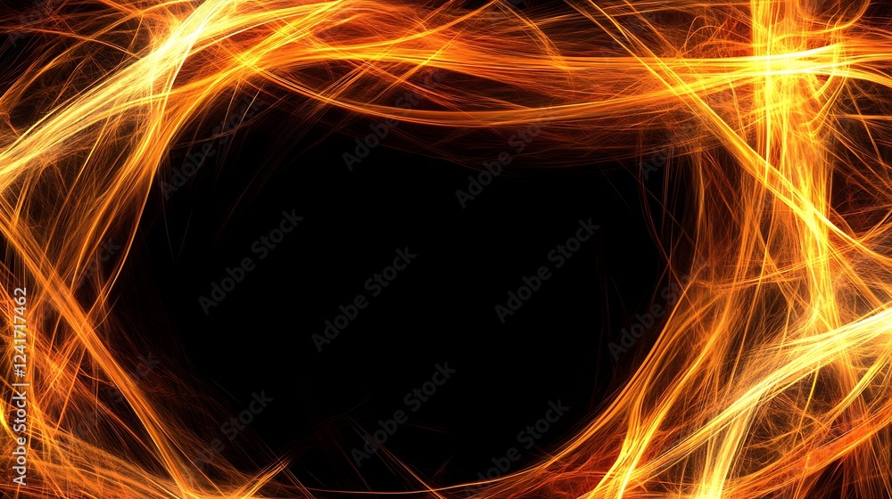 Naklejka premium Fiery swirls frame, dark background, energy