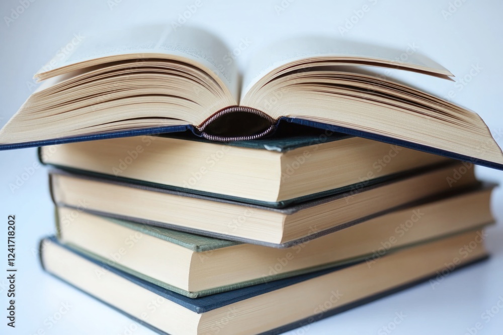 A collection of books stacked on top of each other A collection of books stacked on top of each other