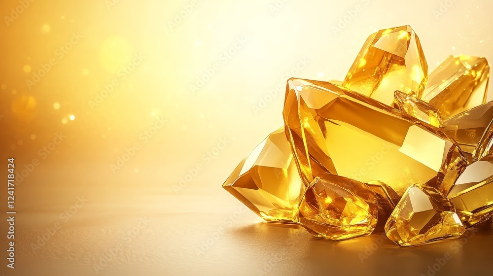 Golden Crystal Cluster Stock Photo - Sparkling cluster of golden crystals on a warm gold background. Perfect for luxury, wealth, or gemstone themes. Golden Crystal Cluster Stock Photo - Sparkling cluster of golden crystals on a warm gold background. Perfect for luxury, wealth, or gemstone themes.