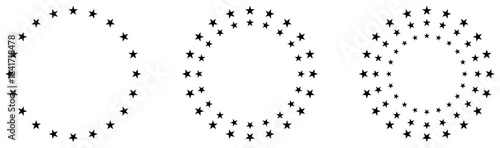 Stars circle icon design. Stars circle icon in trendy. Black star circle pattern with varying densities, abstract geometric star frame. Stars abstract round border. 