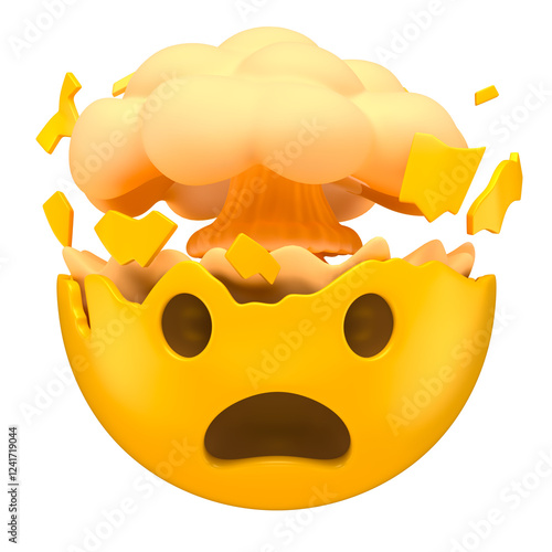 Mind Blown Emoji with Exploding Head in 3D Renderwith transparent background