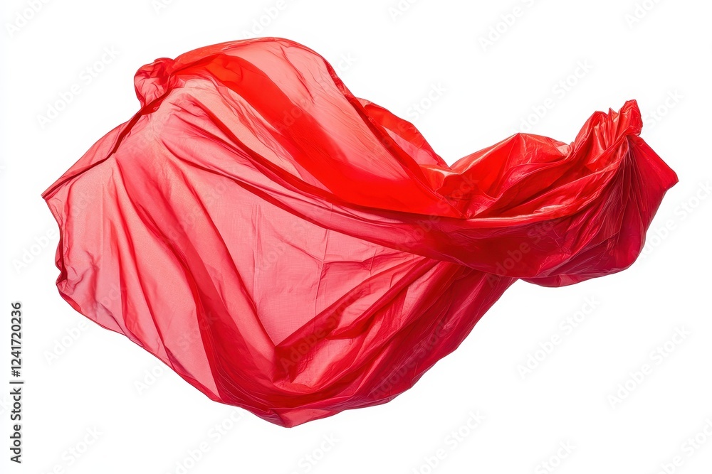 Red crumpled nylon bag flying isolated on white background Red crumpled nylon bag flying isolated on white background