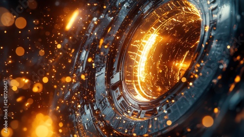 Abstract Glowing Portal With Metallic Structure And Sparks