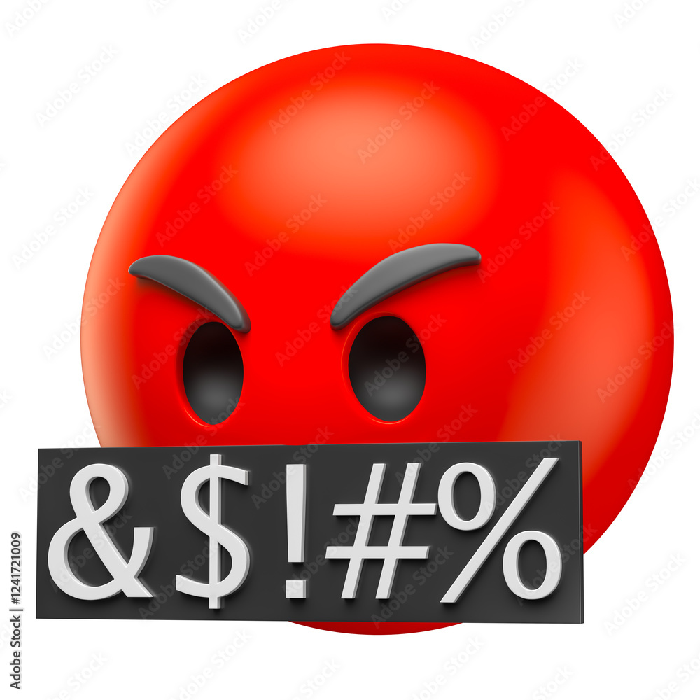 Angry Emoji with Censored Mouth in 3D Render with transparent background Angry Emoji with Censored Mouth in 3D Render with transparent background