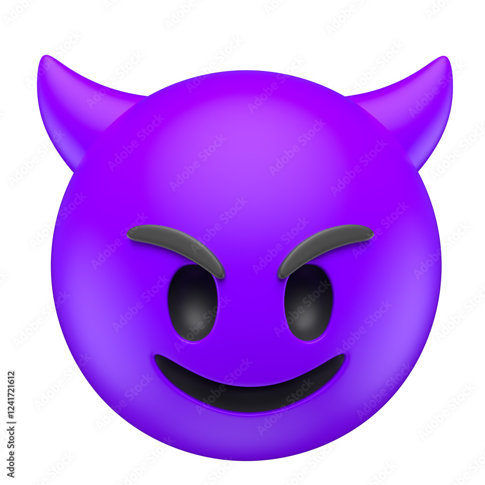 Purple Smiling Devil Emoji with Horns in 3D Render with transparent background Purple Smiling Devil Emoji with Horns in 3D Render with transparent background