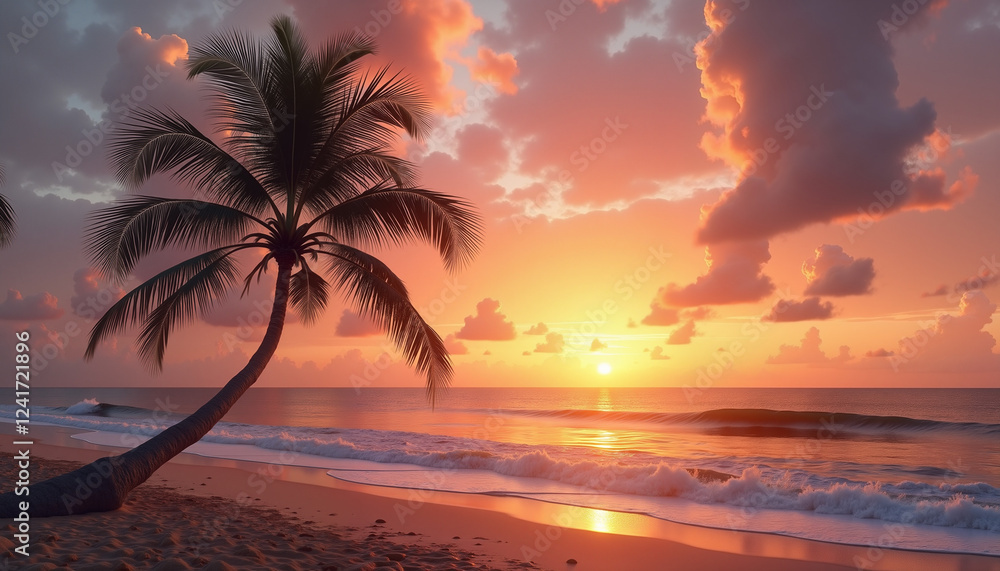 Tropical Sunset Beach Scene Tropical Sunset Beach Scene