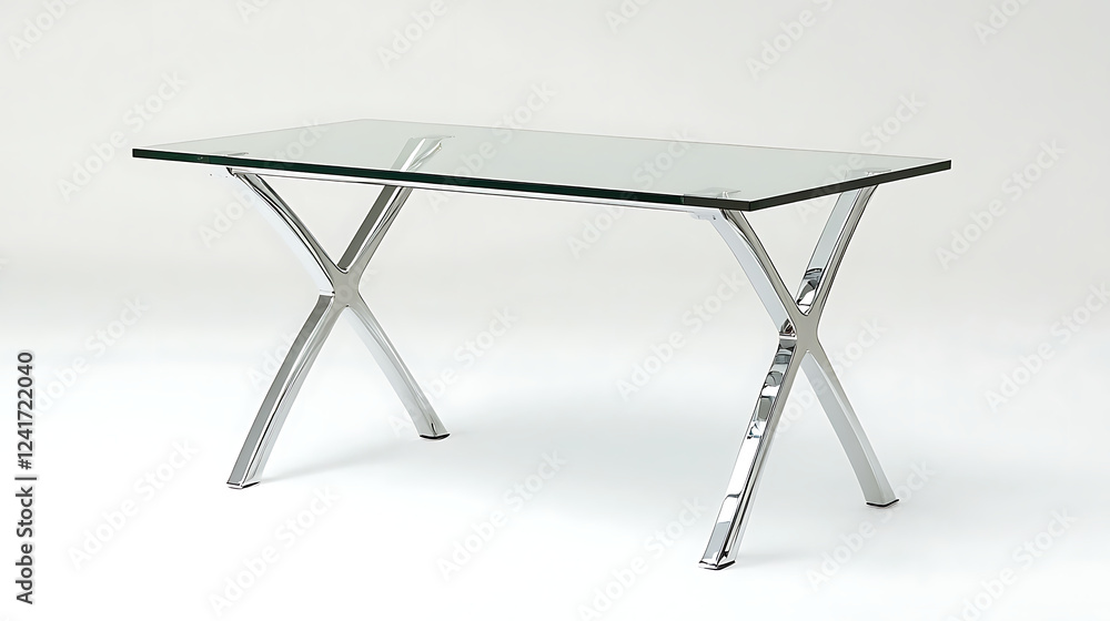 A glass table with a silver frame A glass table with a silver frame