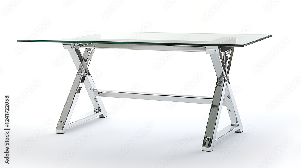 A glass table with a silver frame A glass table with a silver frame