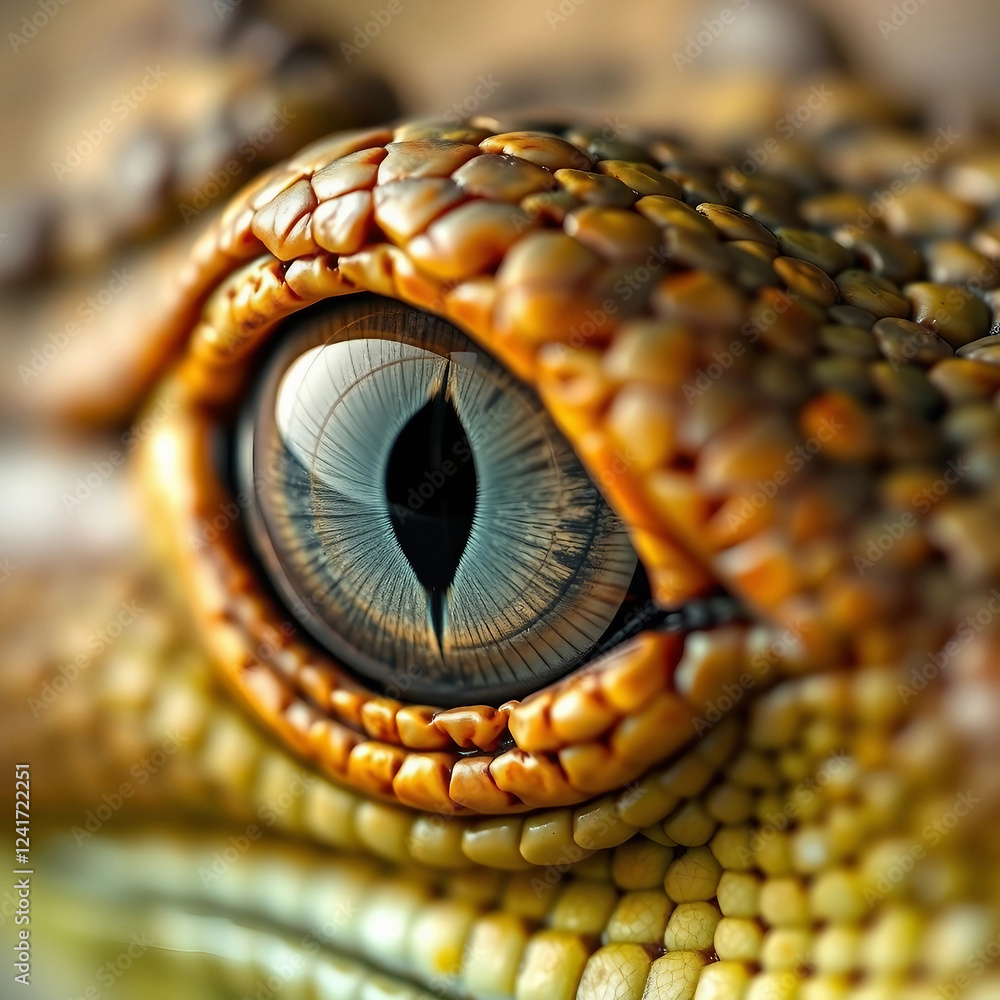 Fototapeta premium Detailed reptilian eye. Eye of a yellow reptile close-up