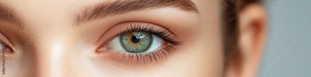 Fototapeta premium A detailed view of a woman's green eye, perfect for use in beauty or health-related contexts