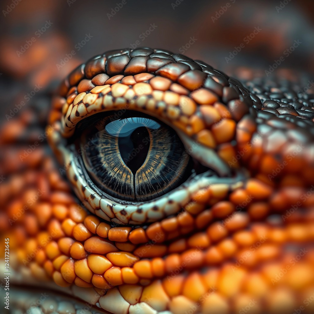 Fototapeta premium Detailed reptile eye. Close-up of orange reptile eye