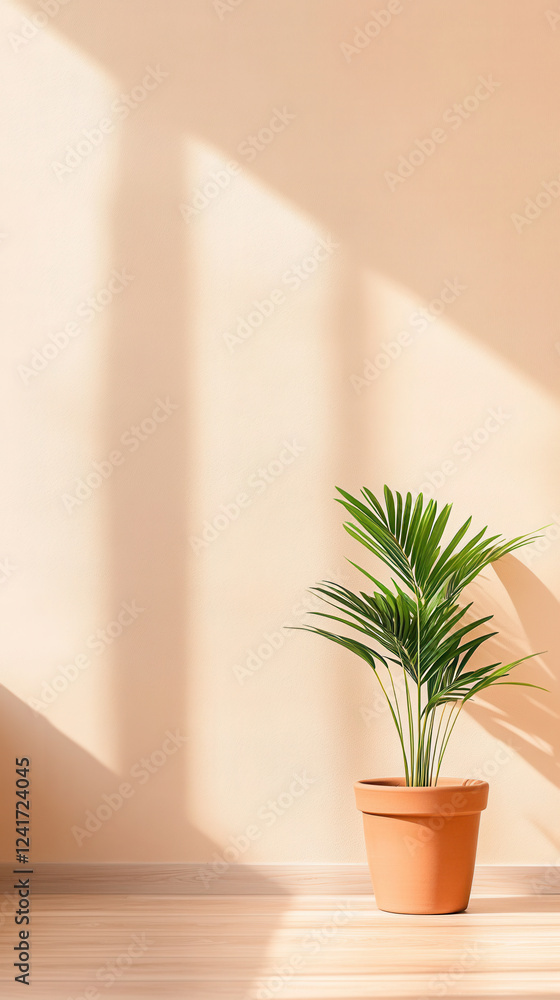 Fototapeta premium Urban decor inspiration with tall indoor plant in sunlit room