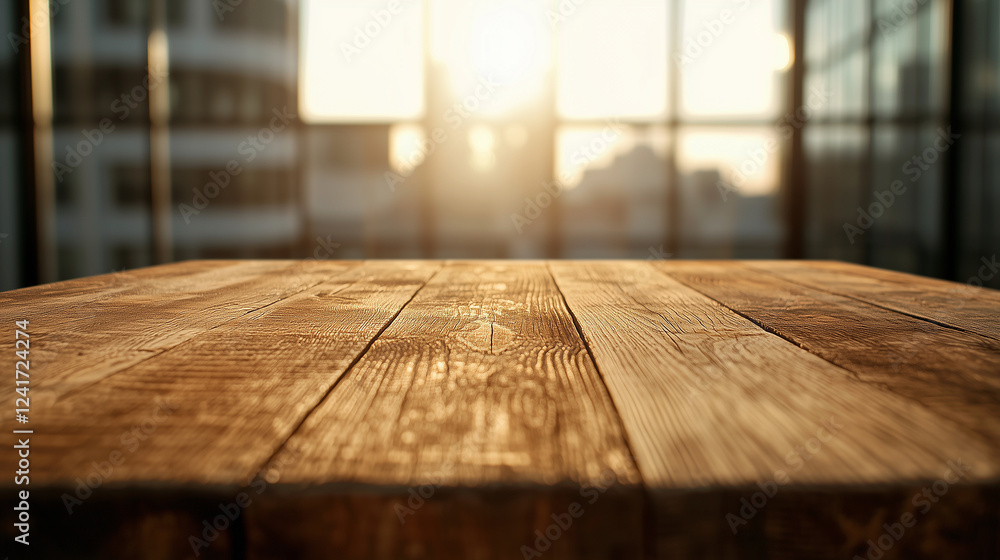 Rustic Wood Tabletop with Blurred Urban Background Rustic Wood Tabletop with Blurred Urban Background