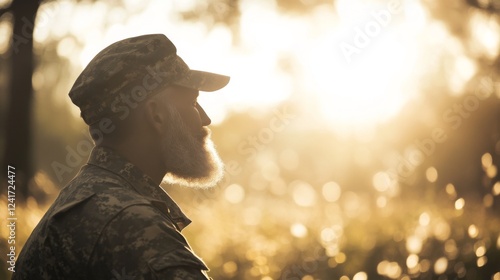 Soldier sunset forest peaceful reflection veteran photo