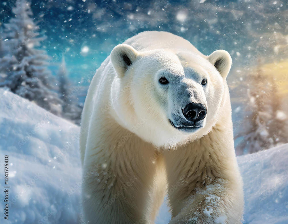 Un oso polar adulto caminando sobre la nieve en un paisaje polar Un oso polar adulto caminando sobre la nieve en un paisaje polar