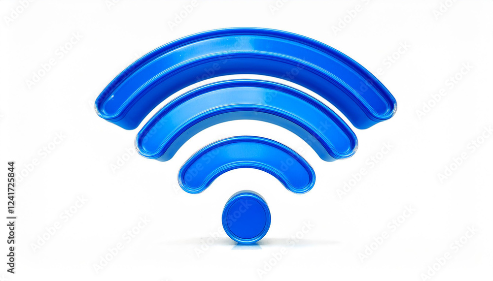 Blue wi fi symbol isolated on white backdrop. 3D rendering. Connection, wireless communication Blue wi fi symbol isolated on white backdrop. 3D rendering. Connection, wireless communication