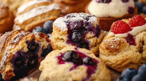 Wallpaper Mural Freshly baked muffins filled with blueberries and raspberries Torontodigital.ca