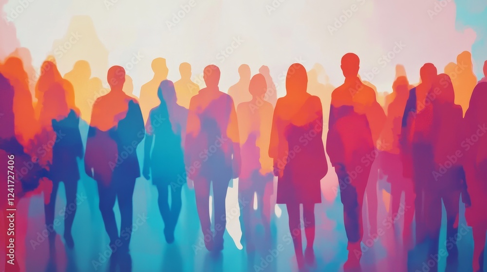 Diverse Crowd Walking Together - Unity, community, togetherness, diversity, and progress are symbolized by a colorful crowd of people walking in the same direction. Diverse Crowd Walking Together - Unity, community, togetherness, diversity, and progress are symbolized by a colorful crowd of people walking in the same direction.