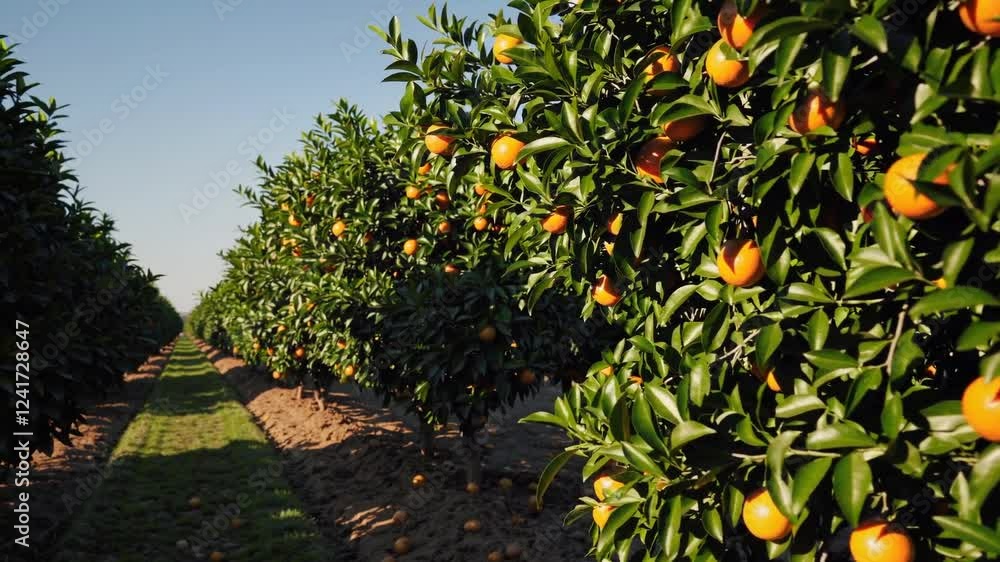 close-up of a thriving orange grove bathed in warm daylight. close-up of a thriving orange grove bathed in warm daylight.