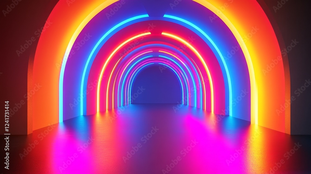 A neon colored tunnel with a blue wall A neon colored tunnel with a blue wall