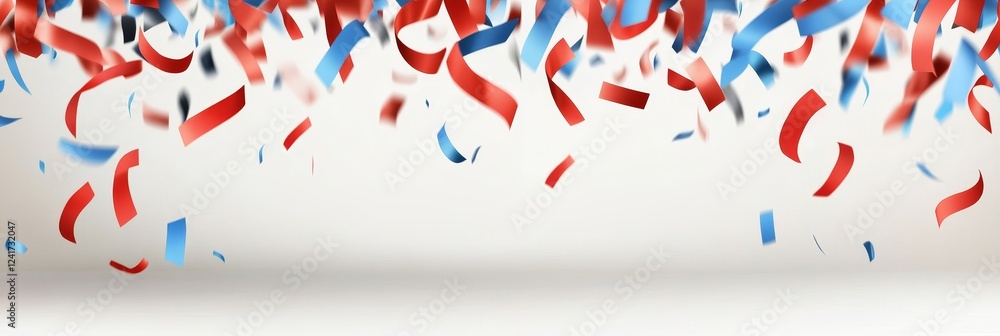 Naklejka premium Festive Red White and Blue Confetti Celebration - Celebrate with red, white, and blue confetti! Symbolizing joy, patriotism, victory, success, and celebration.