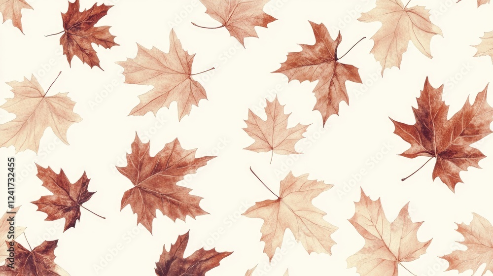 Falling autumn maple leaves, white background, seasonal design, fall texture Falling autumn maple leaves, white background, seasonal design, fall texture