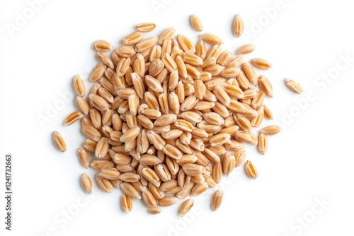 Organic peeled spelt grains isolated on white background