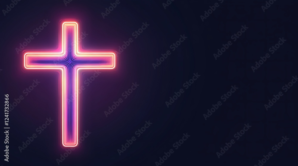 Obraz premium Glowing cross, dark background, faith