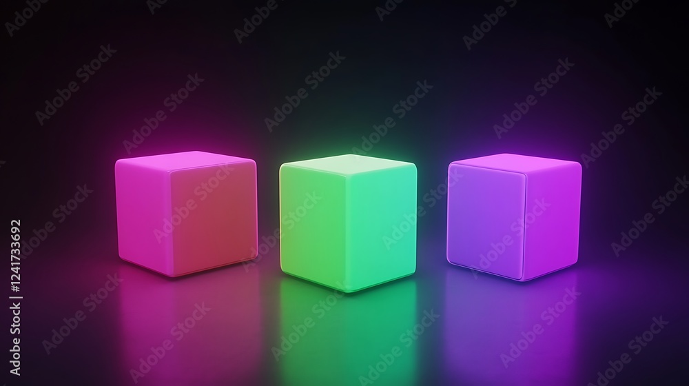 Glowing cubes, dark background, product display Glowing cubes, dark background, product display