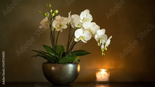 Wallpaper Mural   A white vase of flowers sits atop a table, beside a flickering candle Torontodigital.ca