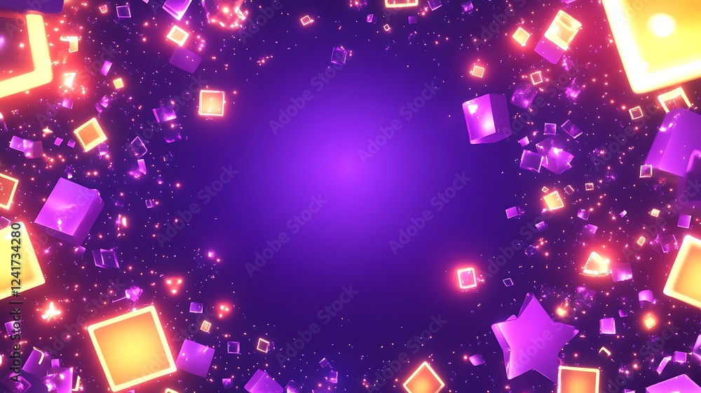 Glowing cubes, purple background, celebration Glowing cubes, purple background, celebration